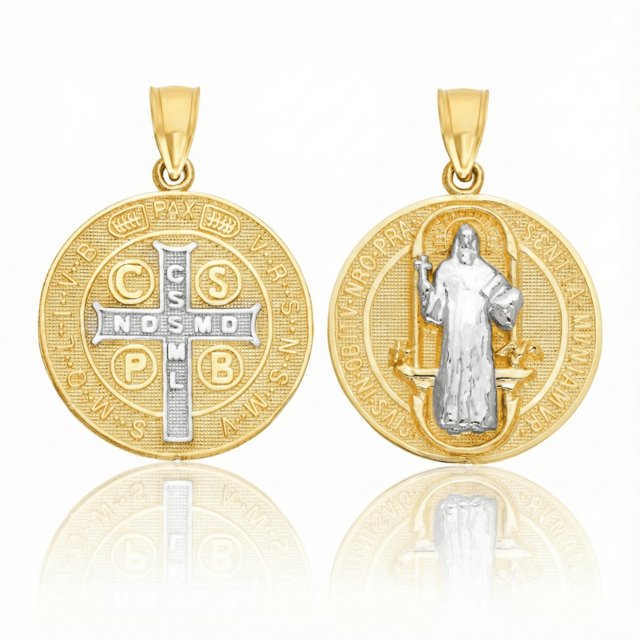 14K Gold Saint Benedict Medal Pendant (Two-Tone) | Guadalupe Gifts
