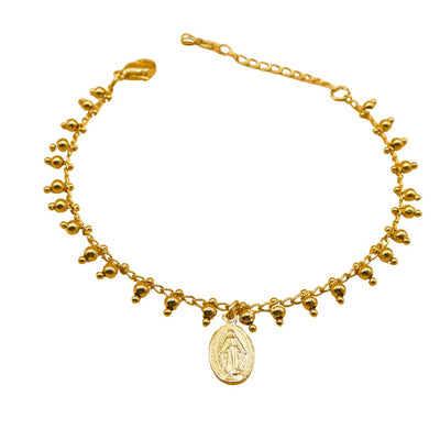 Gold-plated Miraculous Medal Gold Bead Bracelet 7"+ 2.5" - Guadalupe Gifts