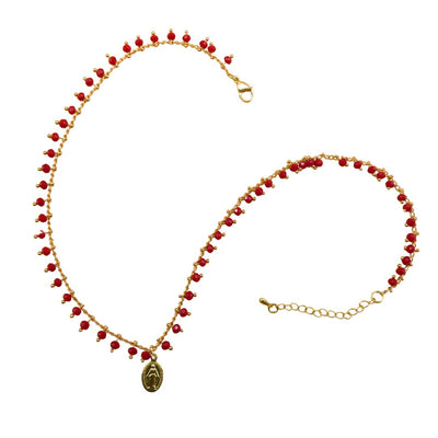 Gold-Plated Miraculous Medal Red Beaded Necklace 18-inch - Guadalupe Gifts