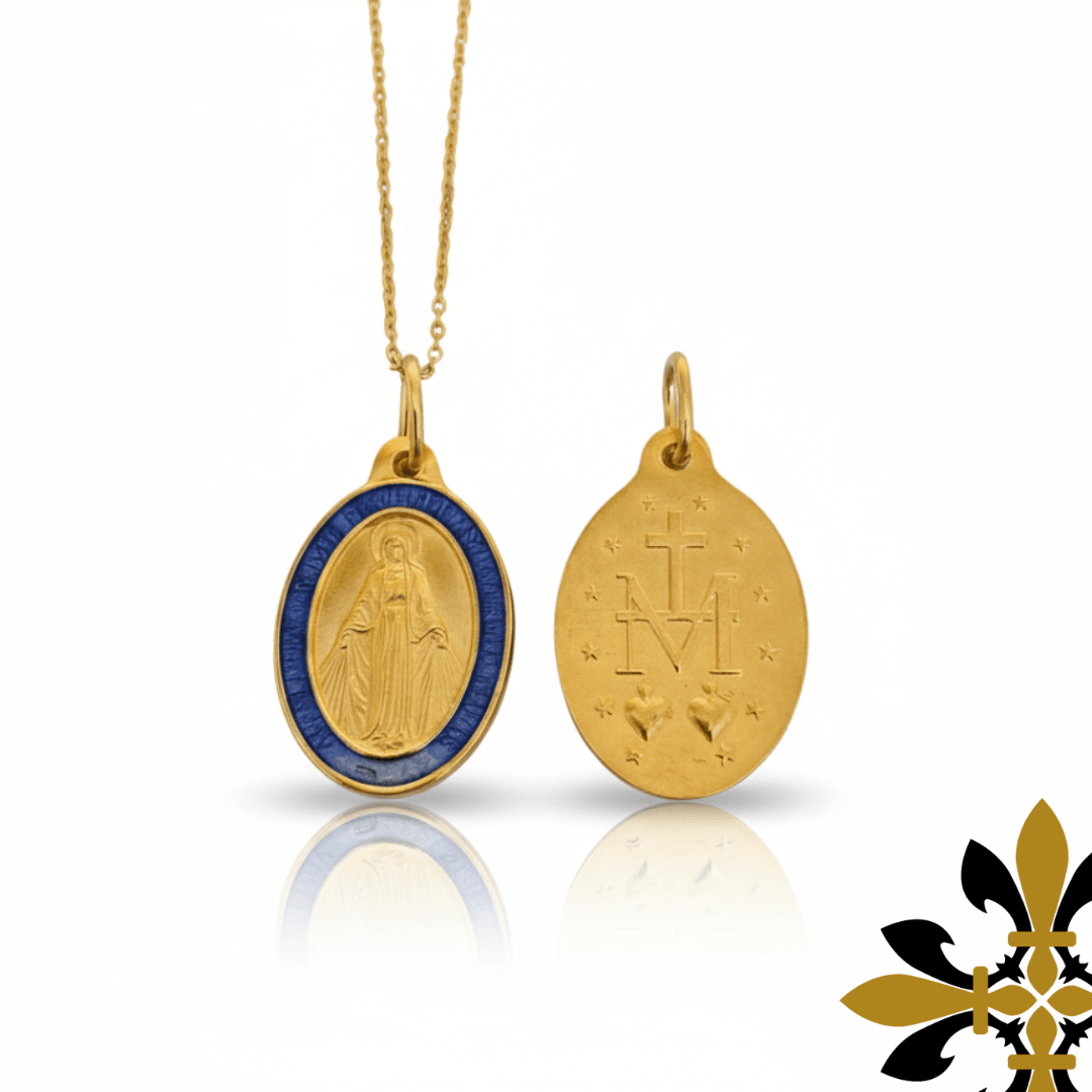 Rue du Bac Blue Enamel Miraculous Medal Necklace (18”) | Guadalupe