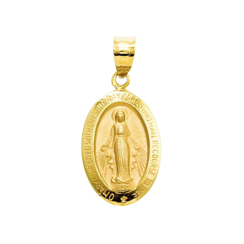 14k Gold Miraculous Medal Oval Small Pendant 0.4" X 0.65" - Guadalupe Gifts