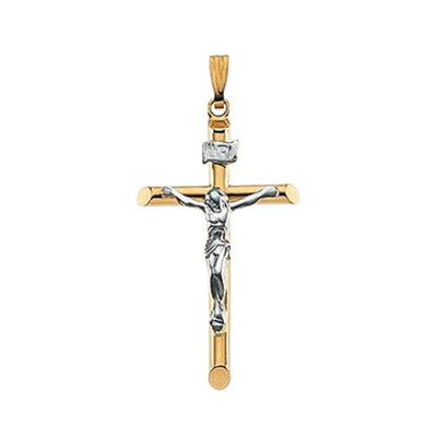 14k Gold Two-Tone Crucifix Pendant 0.5" X 0.8" - Guadalupe Gifts