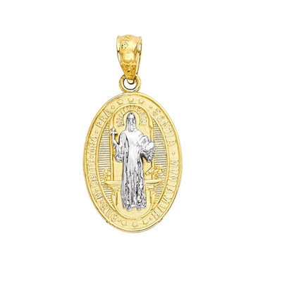 14k Gold Two-Tone Saint Benedict Medal Oval Pendant 0.45" x 0.7" - Guadalupe Gifts