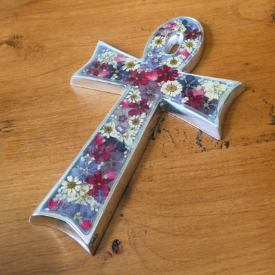Ankh Wall Cross w/ Pressed Flowers 7" - Guadalupe Gifts