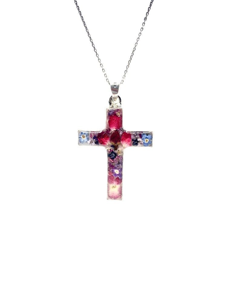 Cross Necklace w/ Pressed Flowers I - Guadalupe Gifts