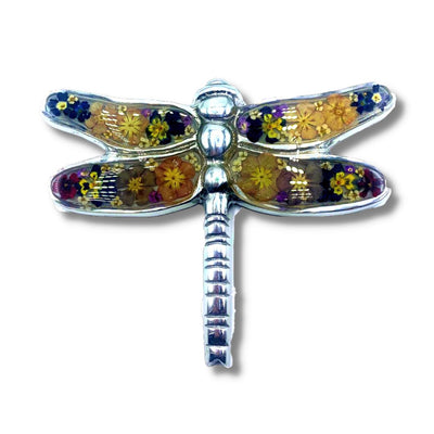Dragonfly Wall Ornament w/ Pressed Flowers 5" x 6" - Guadalupe Gifts
