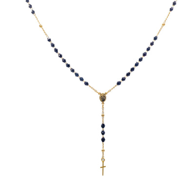 Gold-Plated Black Crystal Beads Our Lady of Grace Necklace - Guadalupe Gifts