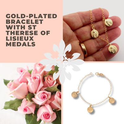 Gold-Plated Bracelet with St Therese of Lisieux Medals - Guadalupe Gifts