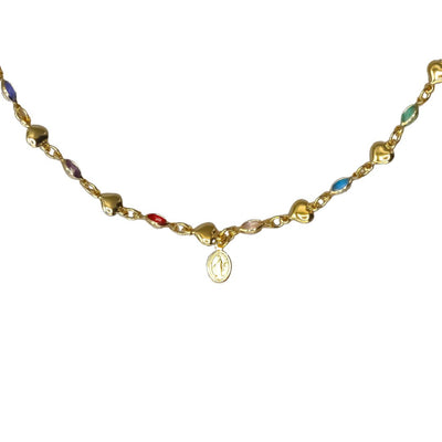 Gold-Plated Multicolor Zirconia Our Lady of Grace Necklace - Guadalupe Gifts