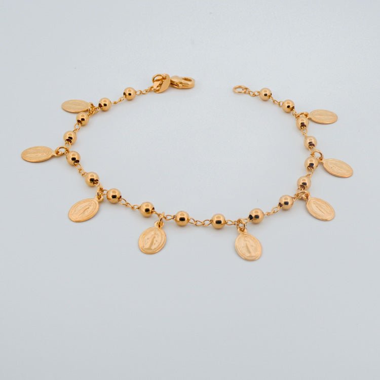 Gold-Plated Our Lady of Grace Charms Bracelet w/ Beads - Guadalupe Gifts