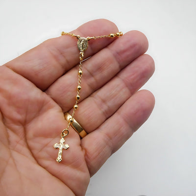 Gold-Plated Our Lady of Grace Dainty Rosary Necklace - Guadalupe Gifts