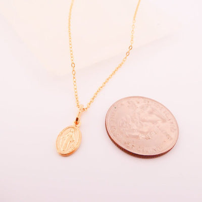 Gold-Plated Silver Miraculous Virgin Mary Small Medal Necklace - Guadalupe Gifts