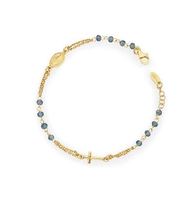 Gold-Plated Silver Rosary bracelet w/ Blue Crystals - Guadalupe Gifts