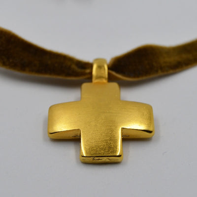 Gold-Plated Velvet Greek Cross Necklace - Guadalupe Gifts