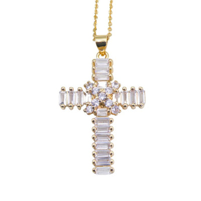 Gold-Plated White Zirconia Cross Necklace - Guadalupe Gifts