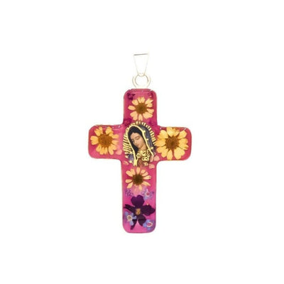 Guadalupe Cross Pendant w/ Pressed Flowers - Guadalupe Gifts
