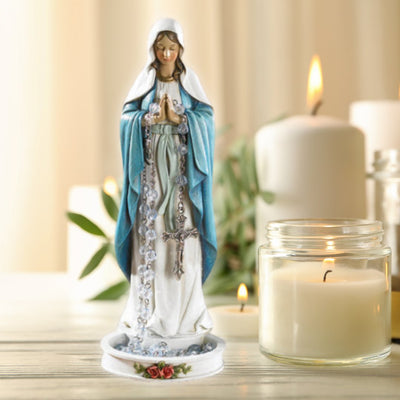 Madonna Statue and and Rosary Holder 8-inch - Guadalupe Gifts