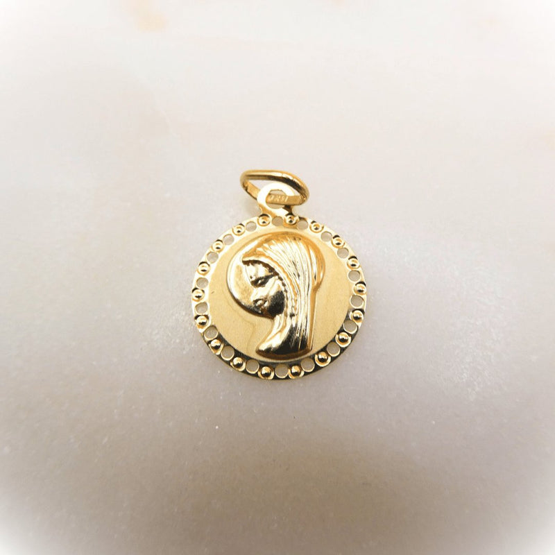 Medalla de la Virgen Niña en Oro (14k gold) Redonda 0.57" - Guadalupe Gifts