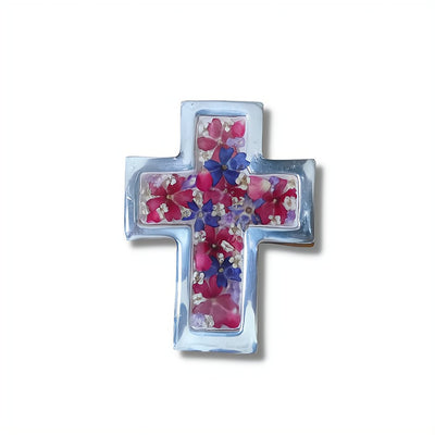 Mini Cross w/ Pressed Flowers 3.5" - Guadalupe Gifts