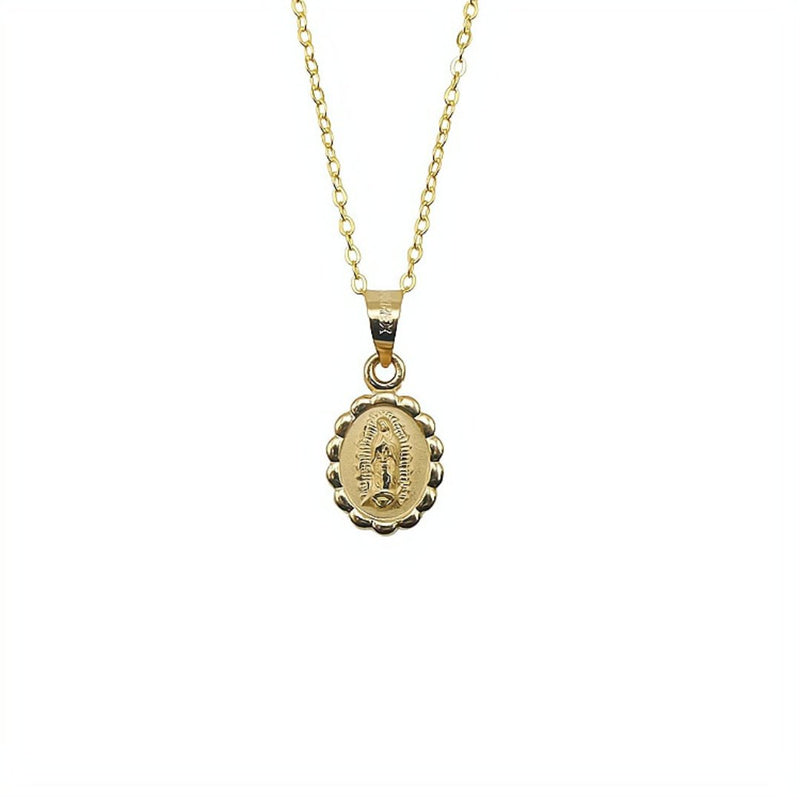 Our Lady of Guadalupe Medal Mini Oval Gold Floral Necklace - Guadalupe Gifts