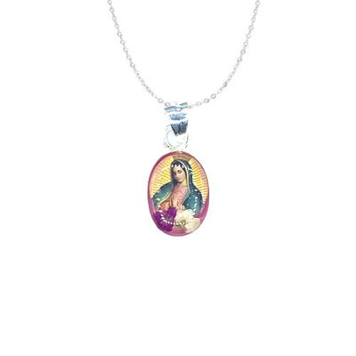 Our Lady of Guadalupe Mini Oval Pendant w/ Pressed Flowers - Guadalupe Gifts