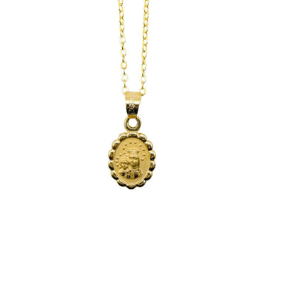 Our Lady of Mount Carmel Medal Mini Oval Gold Floral Necklace - Guadalupe Gifts