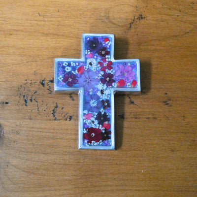 Pressed Flower Cross 4.5" - Guadalupe Gifts