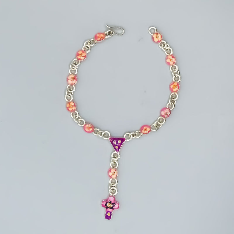 Rosary Pink Bracelet w/ Pressed Flowers - Guadalupe Gifts
