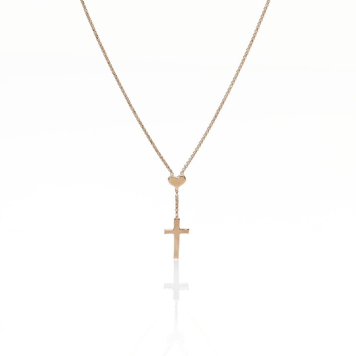 Cross And Heart Necklace Rose Gold Over Silver Made In Italy Guadalupe Ts