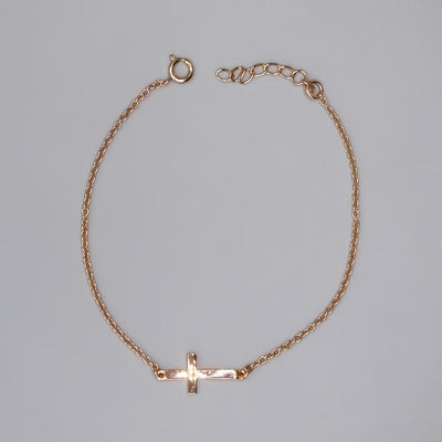 Rose Gold-Plated Silver Sideways Cross Bracelet - Guadalupe Gifts