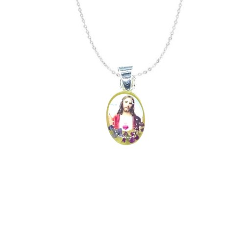 Sacred Heart Mini Oval Pendant w/ Pressed Flowers - Guadalupe Gifts