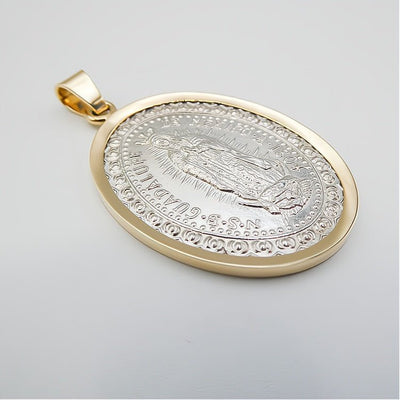 Silver 14k Gold Bezel Virgen de Guadalupe Grand Medal - Guadalupe Gifts