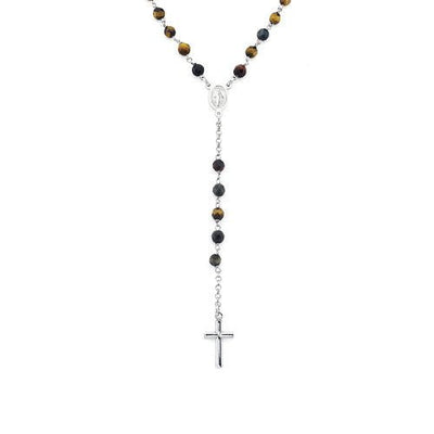 Silver Classic Rosary w/ Tiger Eye Crystals - Guadalupe Gifts