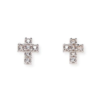 Silver Cross Earrings w/ White Zirconias - Guadalupe Gifts
