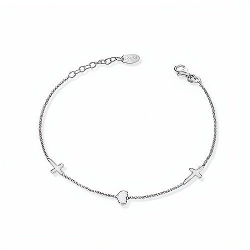 Silver Crosses & Heart Bracelet - Guadalupe Gifts