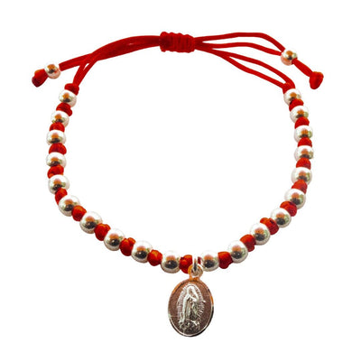 Silver Guadalupe's Faithful Medal Red String Bracelet - Guadalupe Gifts