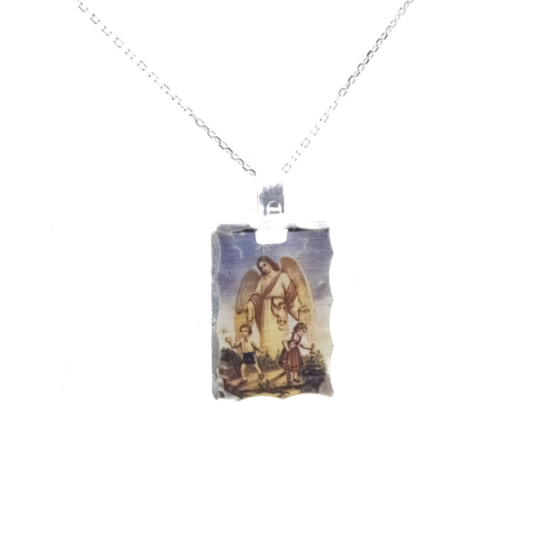 Silver Guardian Angel Square Photo Necklace - Guadalupe Gifts