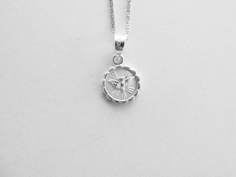 Silver Holy Spirit Round-Pendant Necklace - Guadalupe Gifts