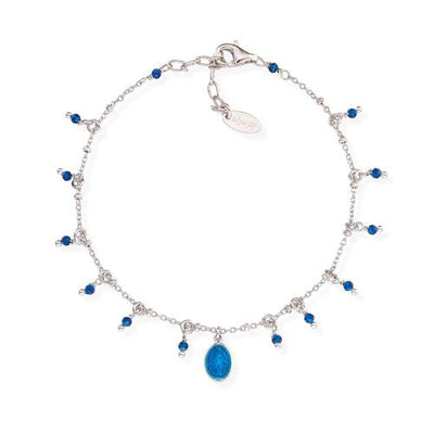 Silver Madonna Bracelet w/ Blue Crystals & Enamel - Guadalupe Gifts