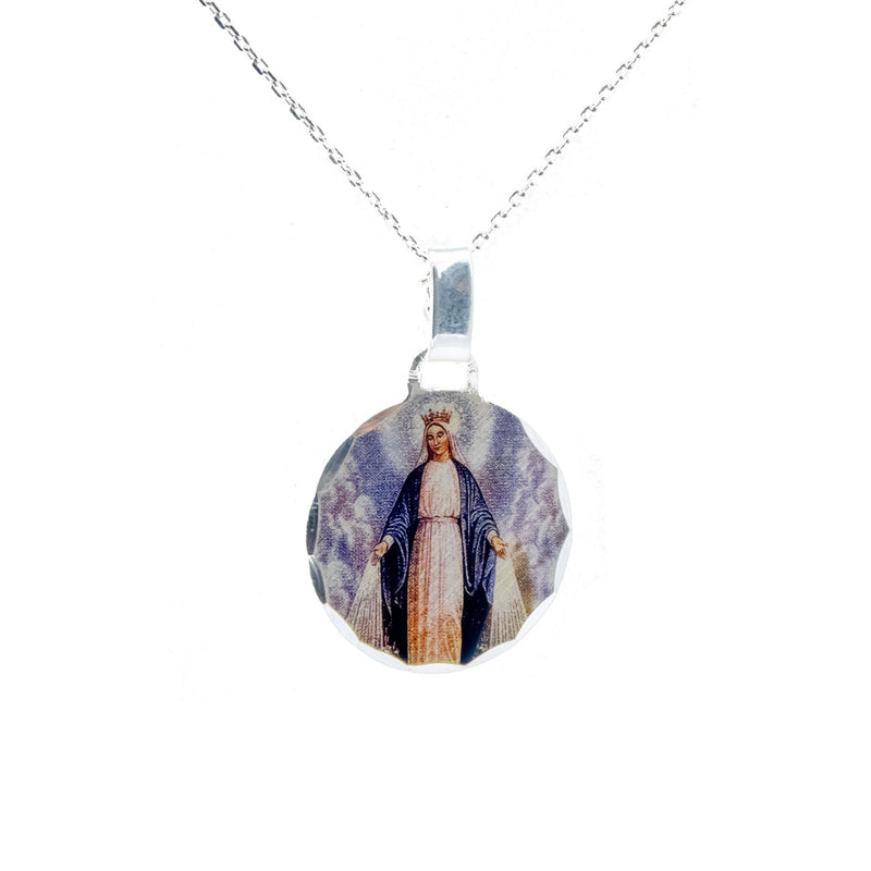 Silver Our Lady of Grace Round Photo Necklace - Guadalupe Gifts