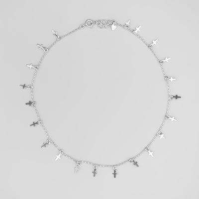 Silver-Plated Cross Charms Choker - Guadalupe Gifts