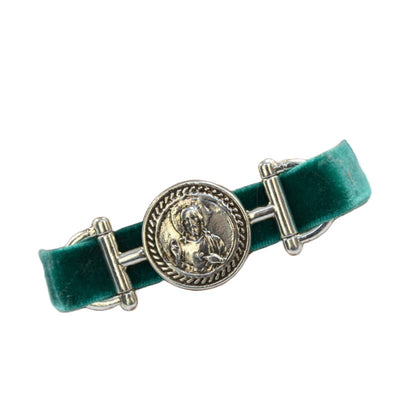 Silver-Plated Sacred Heart Adjustable Velvet Bracelet - Guadalupe Gifts