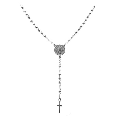 Silver-Plated St Benedict Medal Rosary Necklace - Guadalupe Gifts