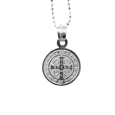Silver St Benedict Medal Mini Round Pendant - Guadalupe Gifts