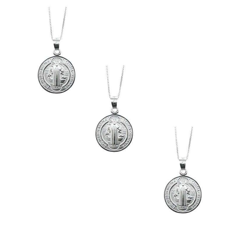 Silver St Benedict Medal Round Necklace - Guadalupe Gifts