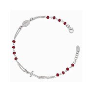 Silver Studded Cross Rosary Bracelet w/ Ruby Zirconias - Guadalupe Gifts