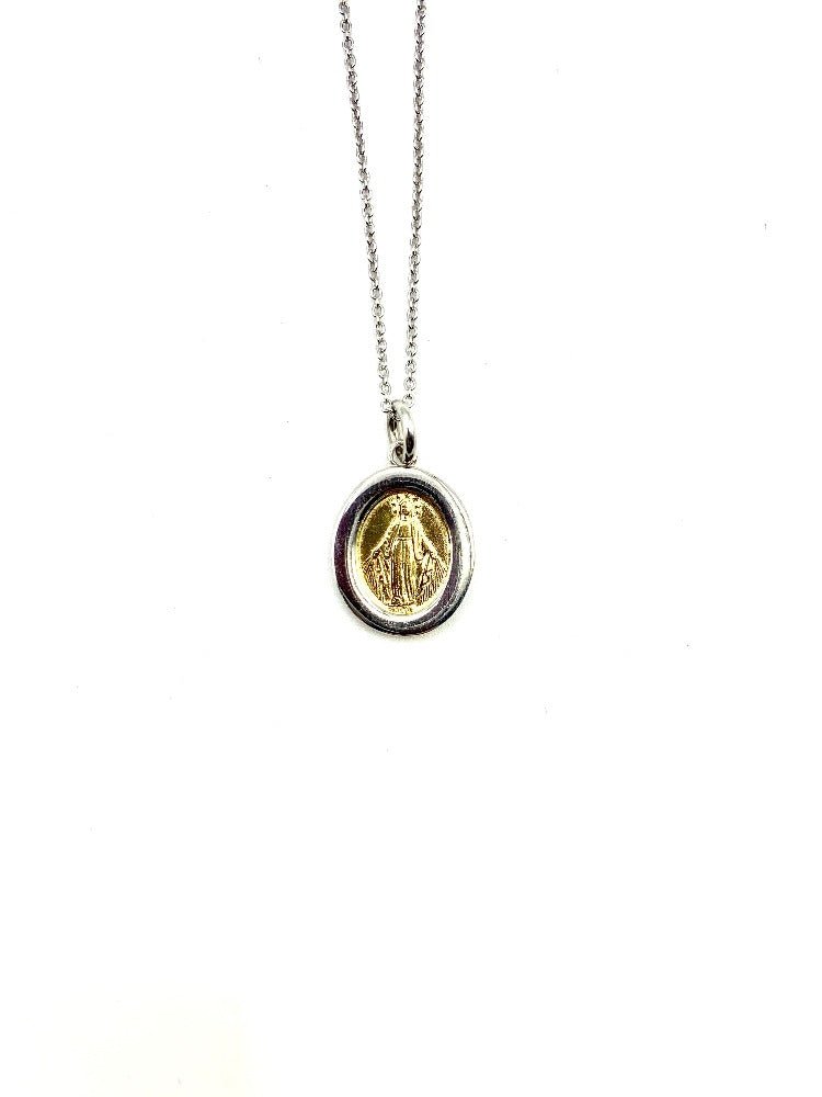 Silver Two-Tone Miraculous Medal Necklace - Guadalupe Gifts