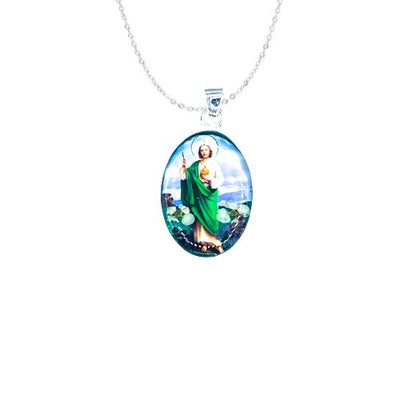 St Jude Small Pendant w/ Pressed Flowers - Guadalupe Gifts