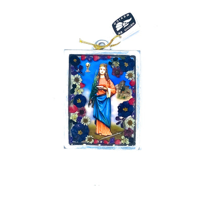 St Lucy Wall Frame w/ Pressed Flowers 4.5" x 3.25" - Guadalupe Gifts