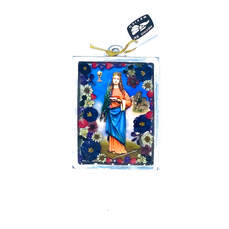 St Lucy Wall Frame w/ Pressed Flowers 4.5" x 3.25" - Guadalupe Gifts